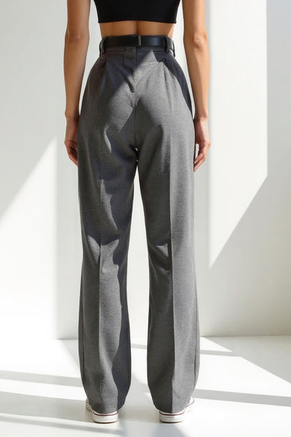 Pantaloni a gamba larga in tessuto misto | Vita alta con cintura | Eleganti e comodi