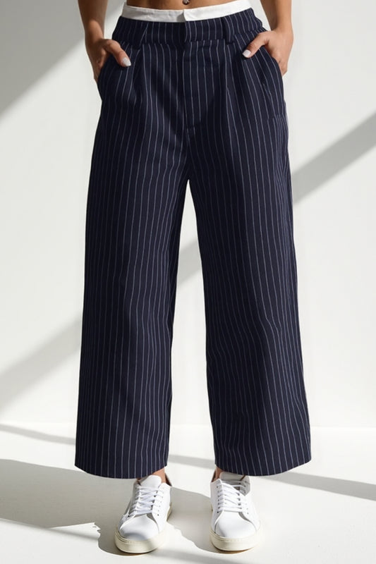 Pantaloni a righe verticali | Vita media | Gamba ampia e taglio dritto