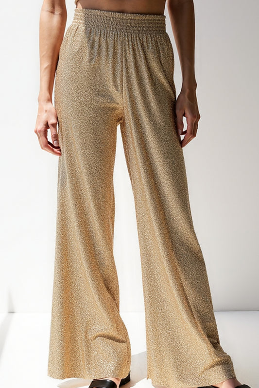 Pantaloni a zampa con glitter metallizzati | Vita alta elasticizzata | Look da sera scintillante