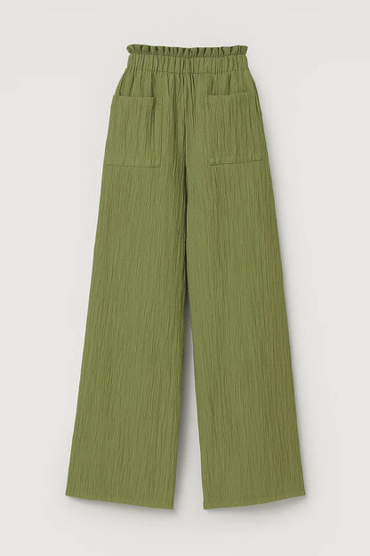 Pantaloni ampi in tessuto goffrato | Vita alta elasticizzata | Design leggero e arioso