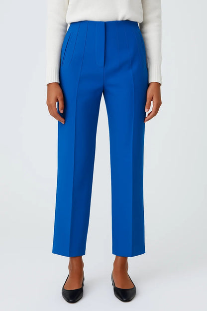 Pantaloni dritti a vita alta con pieghe frontali