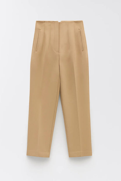 Pantaloni dritti a vita alta con pieghe frontali