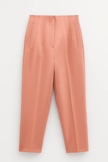 Pantaloni dritti a vita alta con pieghe frontali