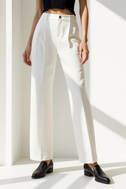 Pantaloni eleganti a gamba dritta | Bianco panna | Vita media
