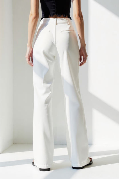 Pantaloni eleganti a gamba dritta | Bianco panna | Vita media