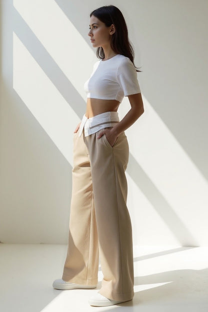 Pantaloni larghi con dettaglio in vita effetto camicia | Vita bassa | Stile urban chic