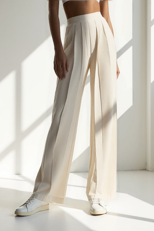 Pantaloni palazzo a pieghe verticali | Vita alta liscia | Eleganza minimalista