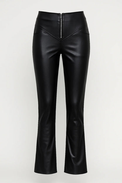 Pantaloni svasati effetto pelle con zip frontale