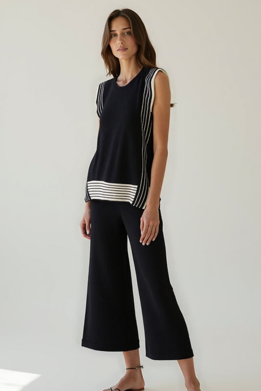 Set coordinata estivo in maglia leggera | Top smanicato e pantaloni culotte
