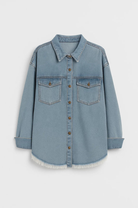 Sovracamicia in denim con orlo sfrangiato | Stile casual e moderno