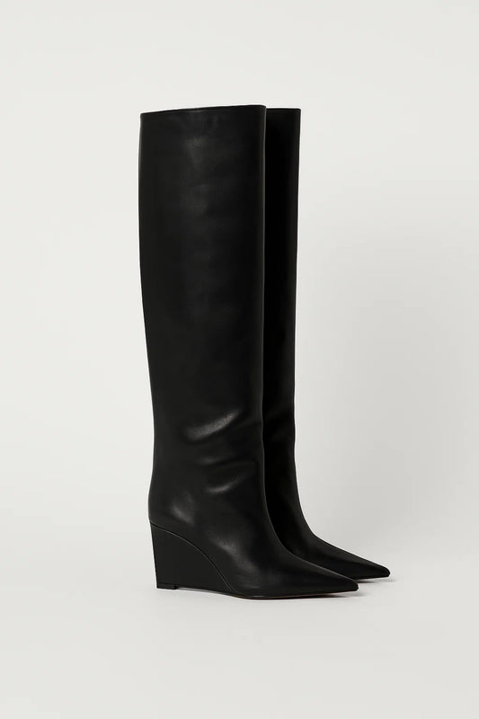 Stivali a punta con tacco zeppa e gambale alto