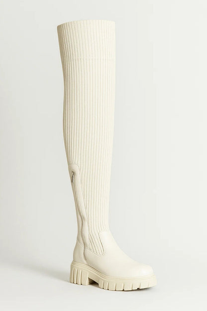 Stivali alti a coste con suola spessa