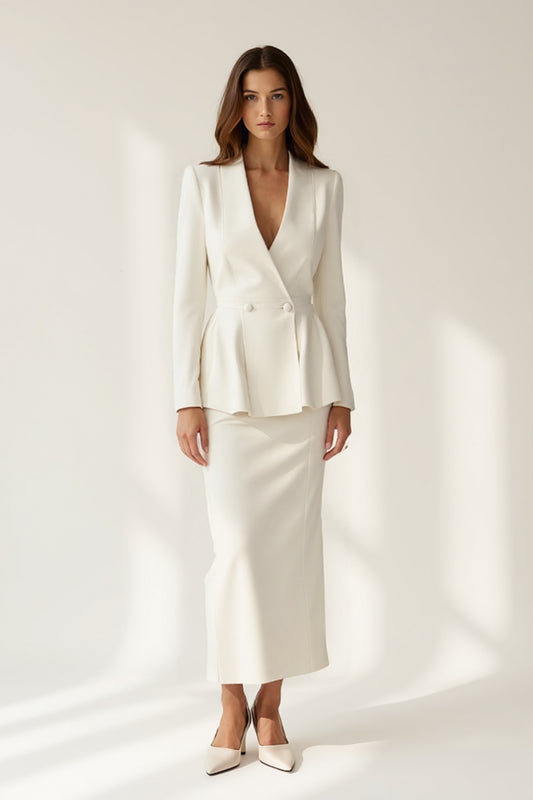Tailleur elegante avorio | Blazer sfiancato e gonna longuette coordinata