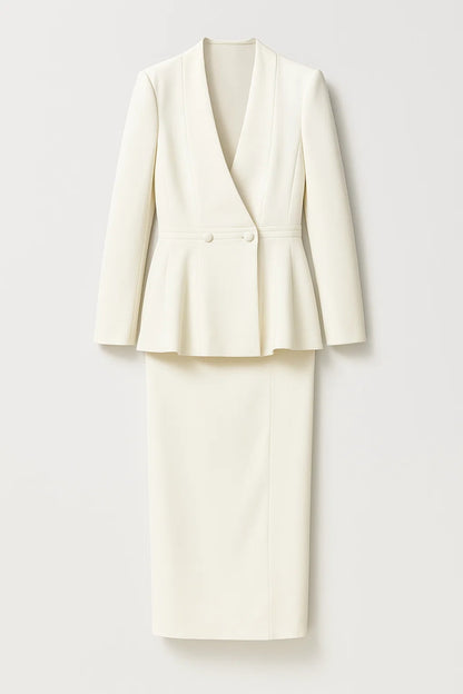 Tailleur elegante avorio | Blazer sfiancato e gonna longuette coordinata