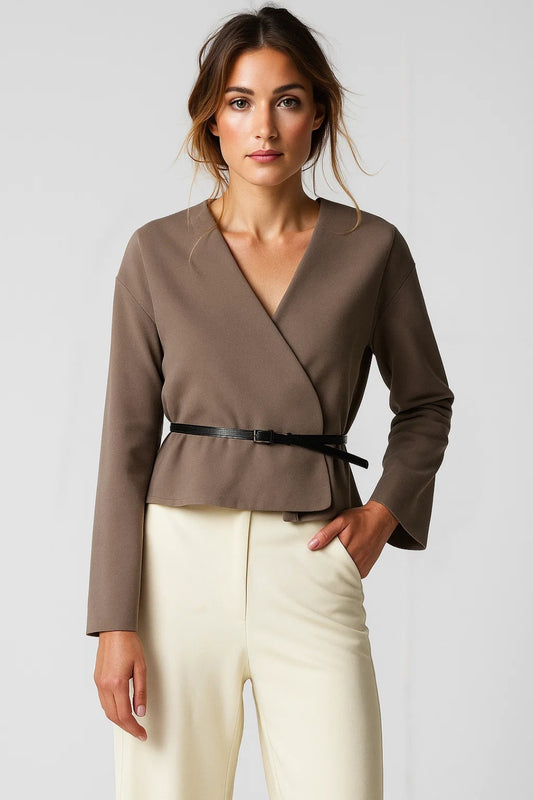 Giacca corta incrociata con cintura sottile | Elegante e versatile