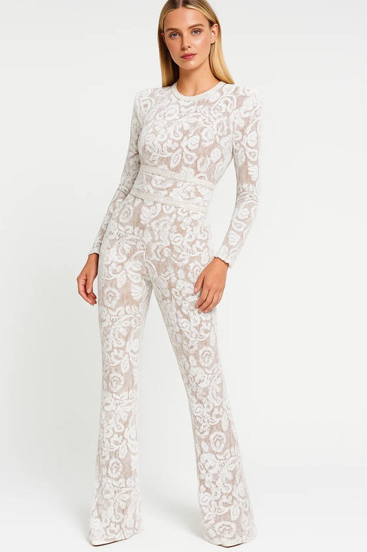 Tuta elegante a maniche lunghe con motivo floreale