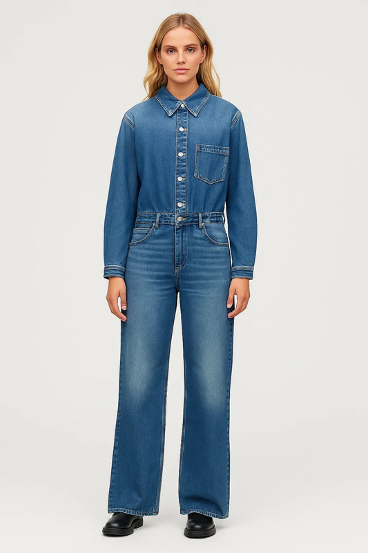 Tuta lunga in denim con bottoni