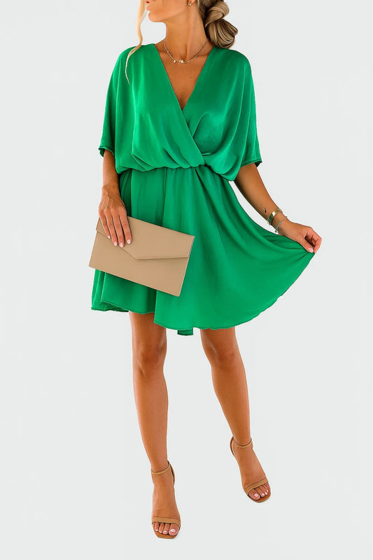 Vestito Corto in Chiffon | Scollo a V con Nodo | Eleganza Leggera