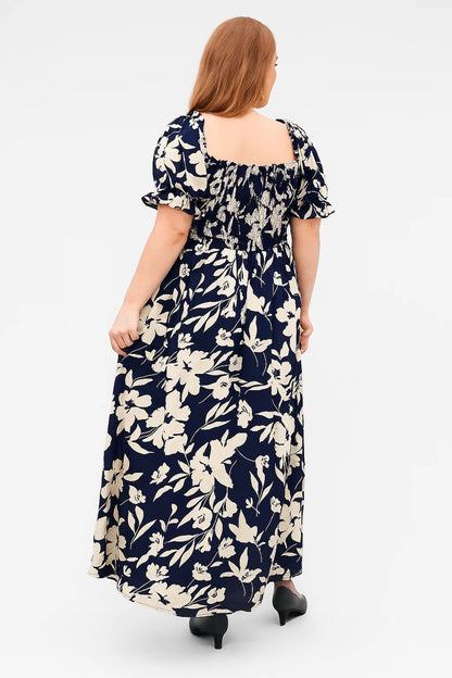 Vestito lungo con stampa floreale | Scollo quadrato e maniche a palloncino