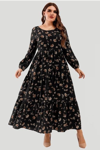 Vestito lungo con stampa floreale | Maniche lunghe e gonna ampia a balze