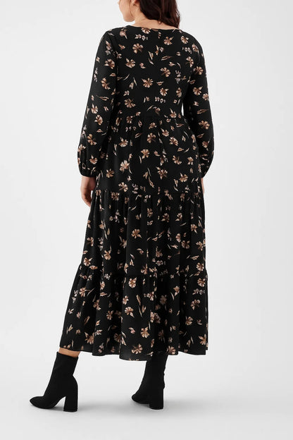 Vestito lungo con stampa floreale | Maniche lunghe e gonna ampia a balze