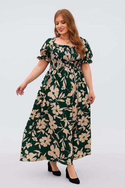 Vestito lungo con stampa floreale | Scollo quadrato e maniche a palloncino