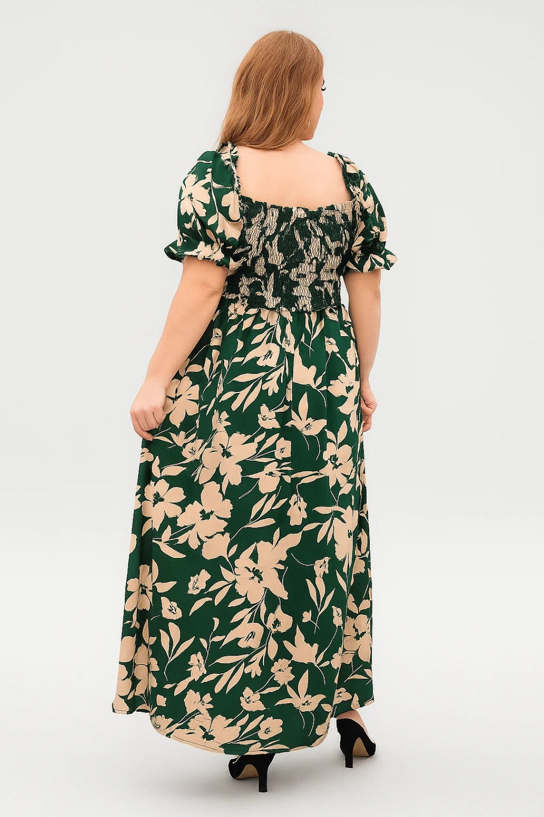 Vestito lungo con stampa floreale | Scollo quadrato e maniche a palloncino