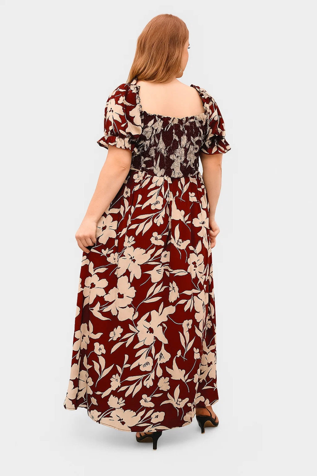 Vestito lungo con stampa floreale | Scollo quadrato e maniche a palloncino