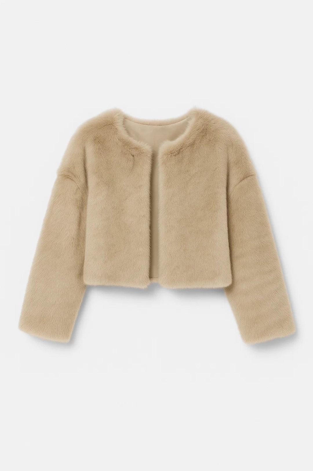 Giacca corta in eco-pelliccia | Disponibile in beige chiaro e nero