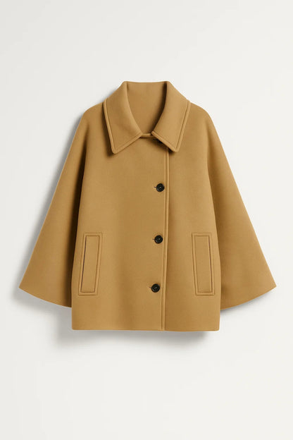 Cappotto corto a trapezio con collo ampio | Disponibile in grigio, verde oliva e cammello