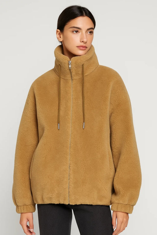 Giacca teddy da donna | Morbida e calda | Collo alto con zip