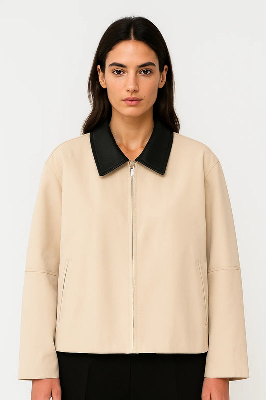 Giacca corta con zip e colletto a contrasto | Stile minimal ed elegante