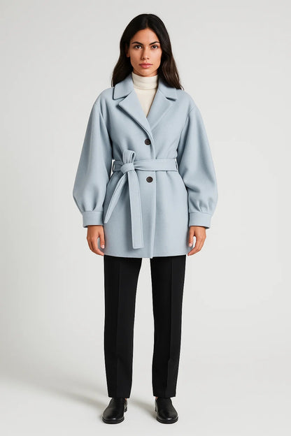 Cappotto Corto con Cintura | Eleganza Classica | Maniche a Palloncino