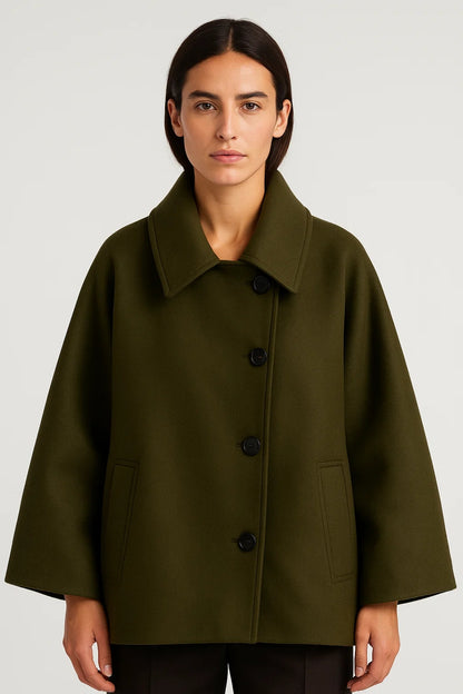 Cappotto corto a trapezio con collo ampio | Disponibile in grigio, verde oliva e cammello