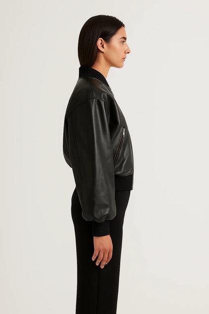 Bomber corto in ecopelle nera | Stile urbano con zip