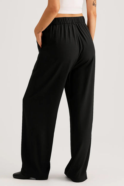 Pantalone elegante nero a gamba larga | Vita alta | Taglio sartoriale fluido