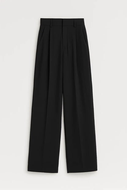 Pantalone elegante nero a gamba larga | Vita alta | Taglio sartoriale fluido