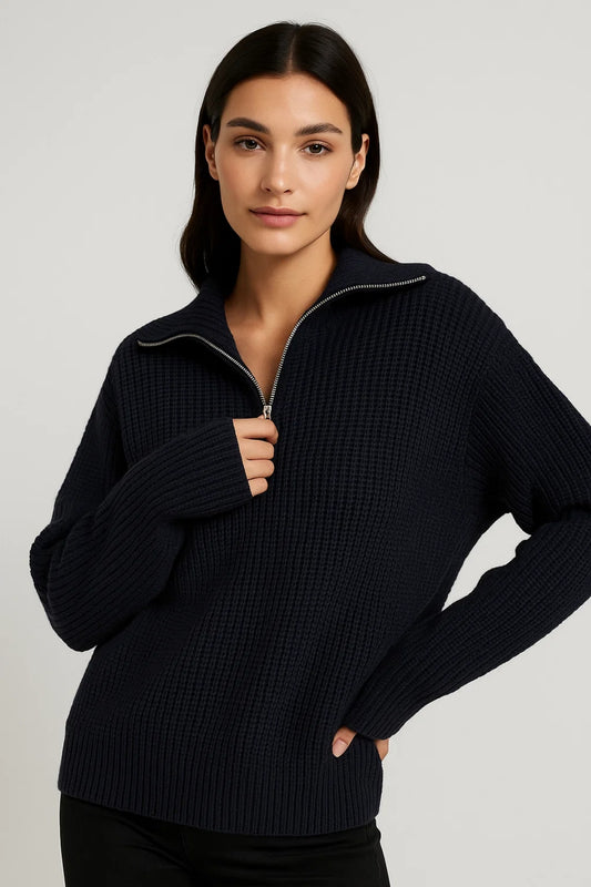 Maglione in maglia grossa con zip | Collo alto
