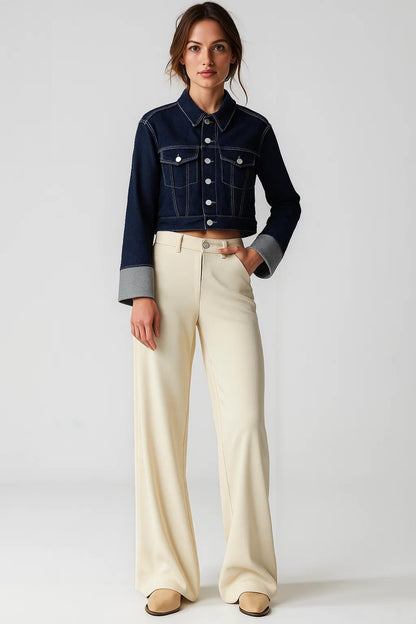 Giacca corta in denim scuro | Stile casual con bottoni a contrasto