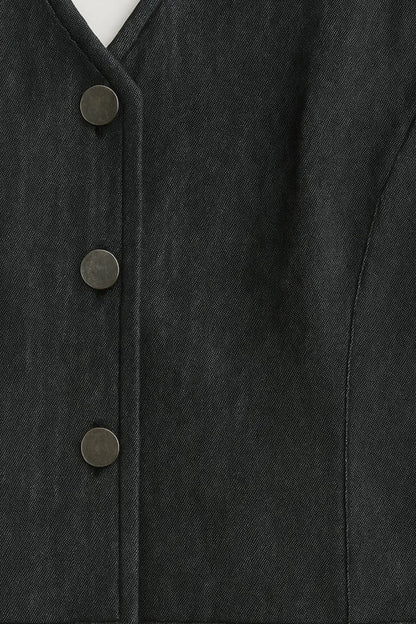 Completo blu navy elegante | Top corto con bottoni dorati e pantaloni dritti