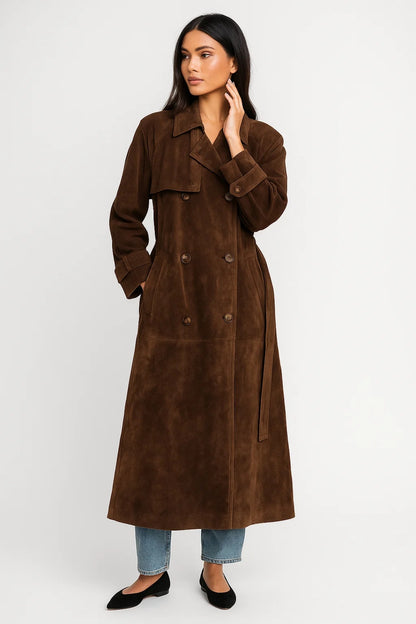 Trench lungo in simil scamosciato | Elegante, strutturato e senza tempo
