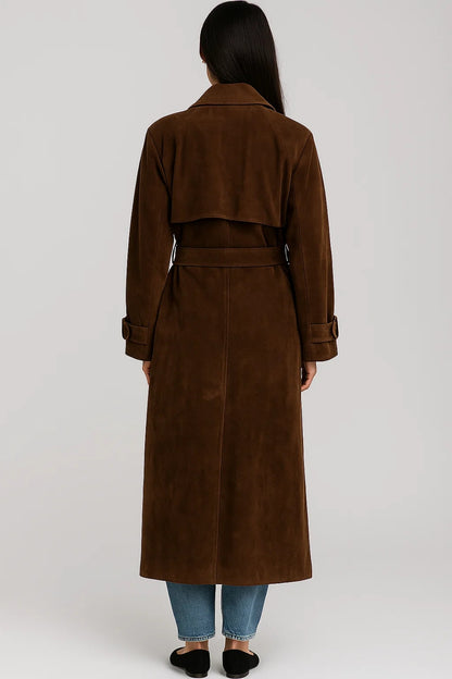 Trench lungo in simil scamosciato | Elegante, strutturato e senza tempo