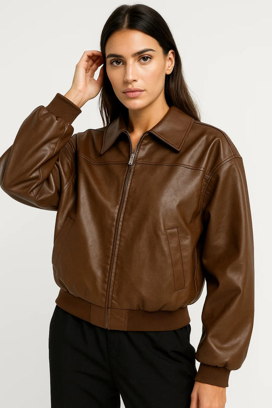 Giacca bomber in ecopelle | Vestibilità comoda | Look urbano e moderno