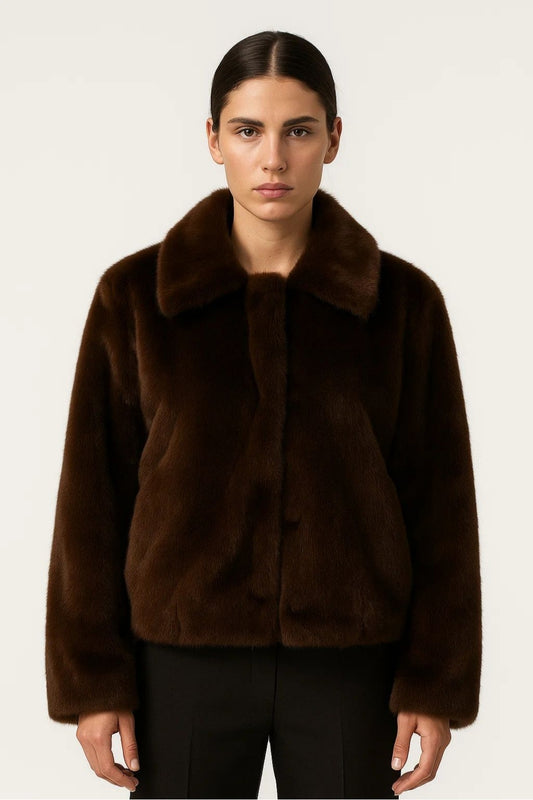 Giacca corta in eco pelliccia marrone | Elegante e calda per l'inverno