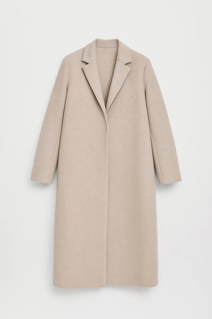 Cappotto lungo con colletto a revers e chiusura nascosta