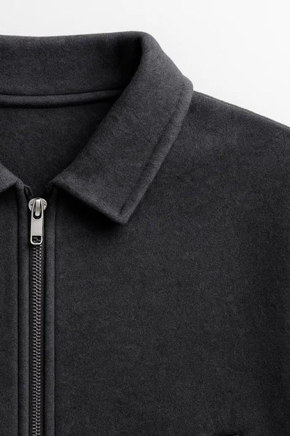 Giacca corta in pile grigio scuro | Zip frontale | Stile casual