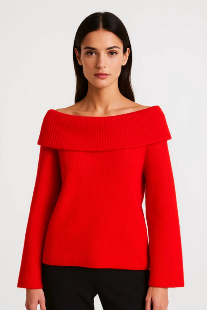 Maglione elegante con scollo a barca e maniche lunghe