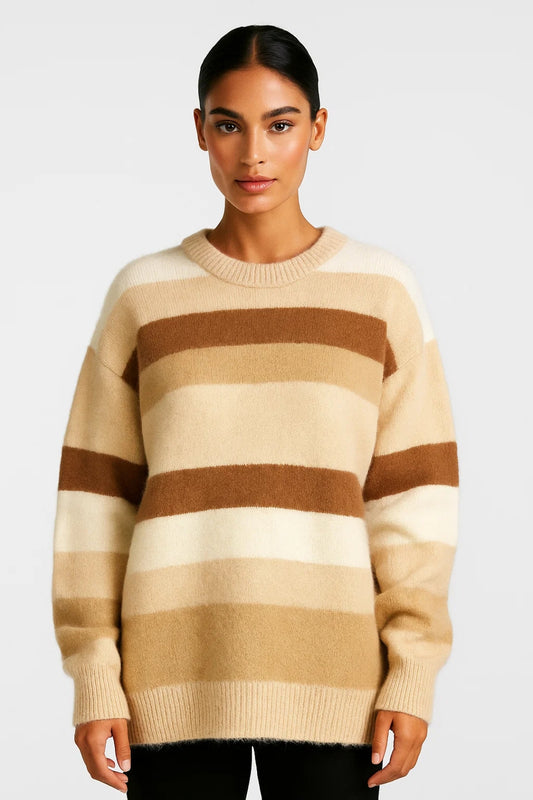 Maglione a righe morbido | Tinta calda | Vestibilità comoda