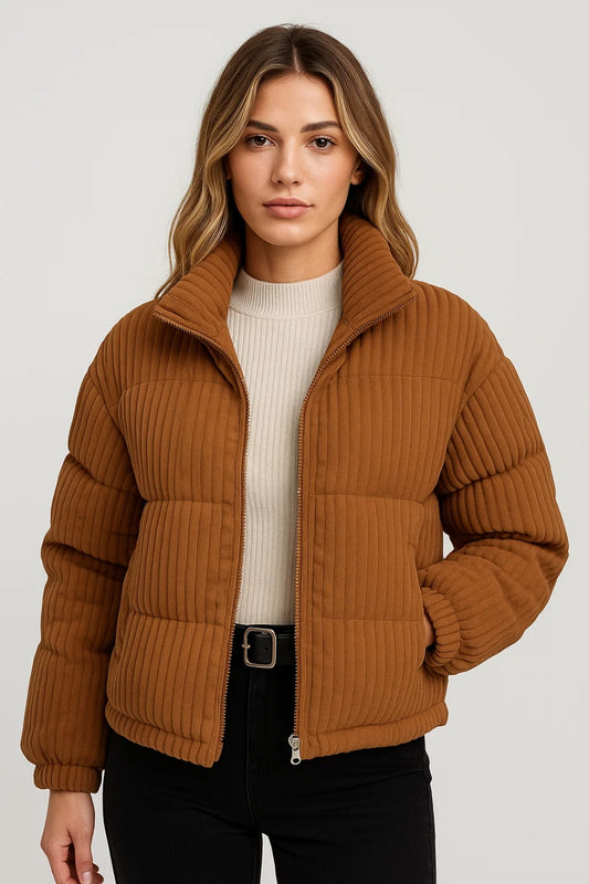 Giacca trapuntata in tessuto a coste | Calda e morbida | Stile casual invernale