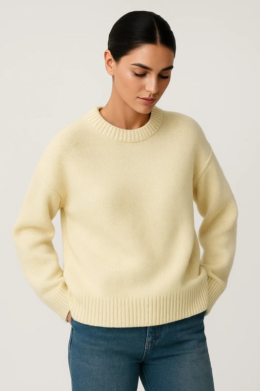 Maglione classico in maglia rasata | Girocollo | Disponibile in azzurro e crema